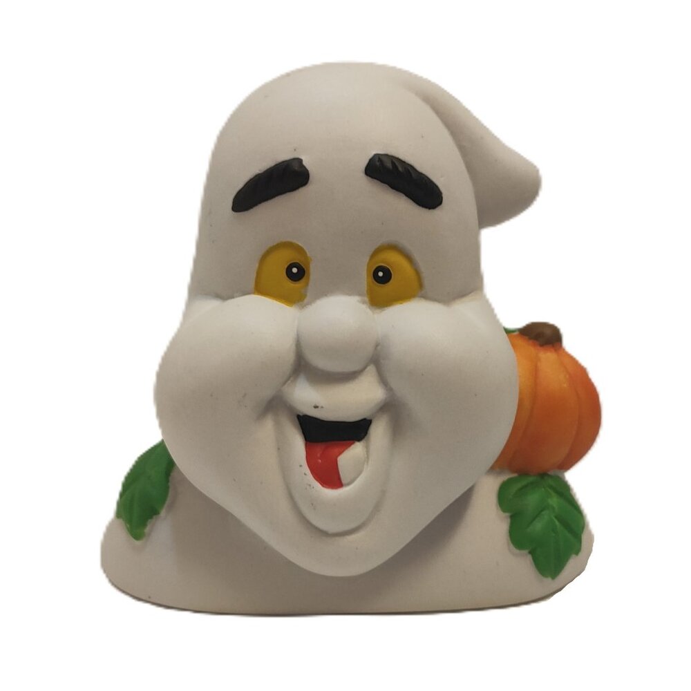 Vintage Halloween White Ghost Face Tea Light Candle Holder with Orange Pumpkin